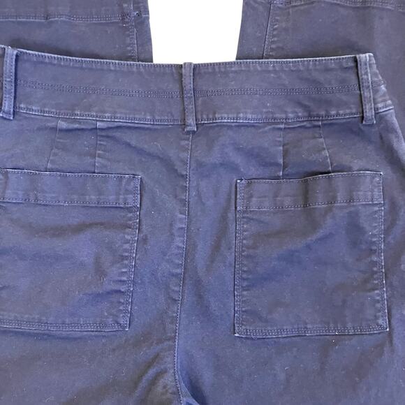 Loft Sz 10 Jayce Triple-Button Wide-Leg Pants High Rise Canvas Cotton Navy - Picture 10 of 16